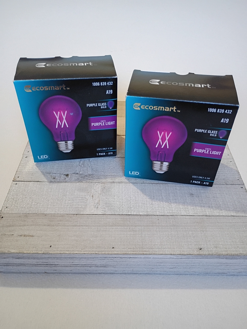 EcoSmart 40-Watt Equivalent A19 Two Purple Colored Glass LED Lightbulbs In Box